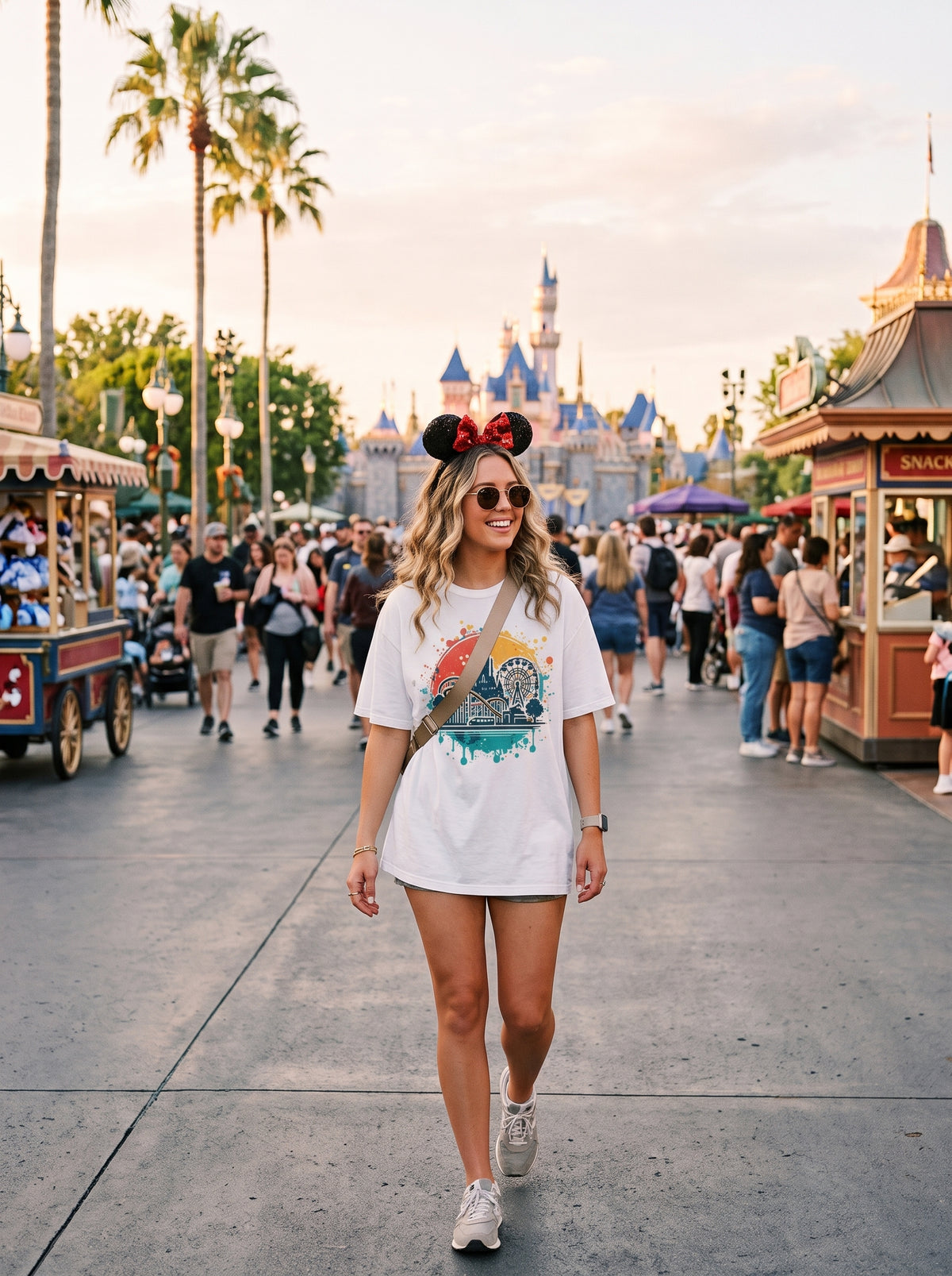 Theme Park Castle and Roller Coaster Graphic T-Shirt