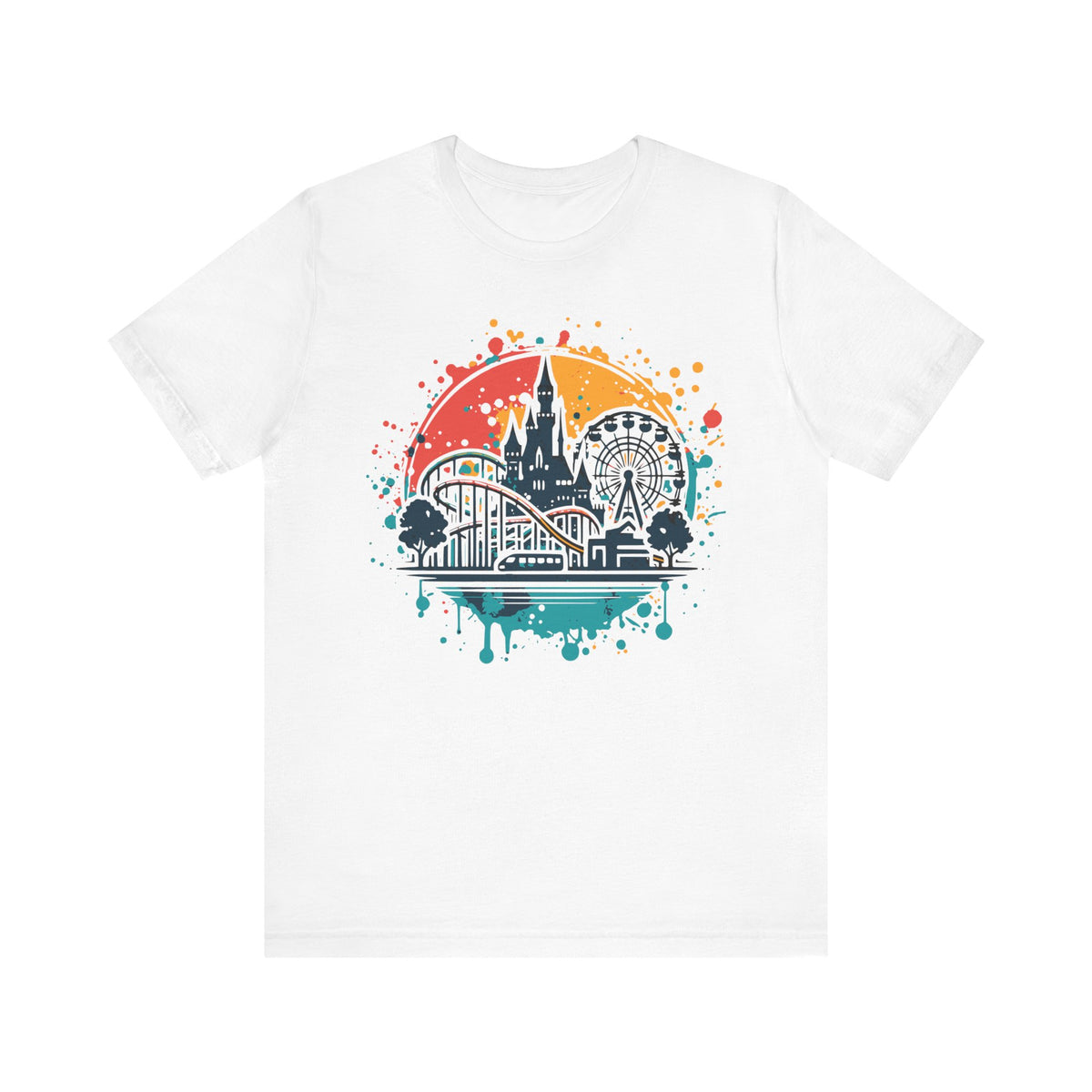 Theme Park Castle and Roller Coaster Graphic T-Shirt